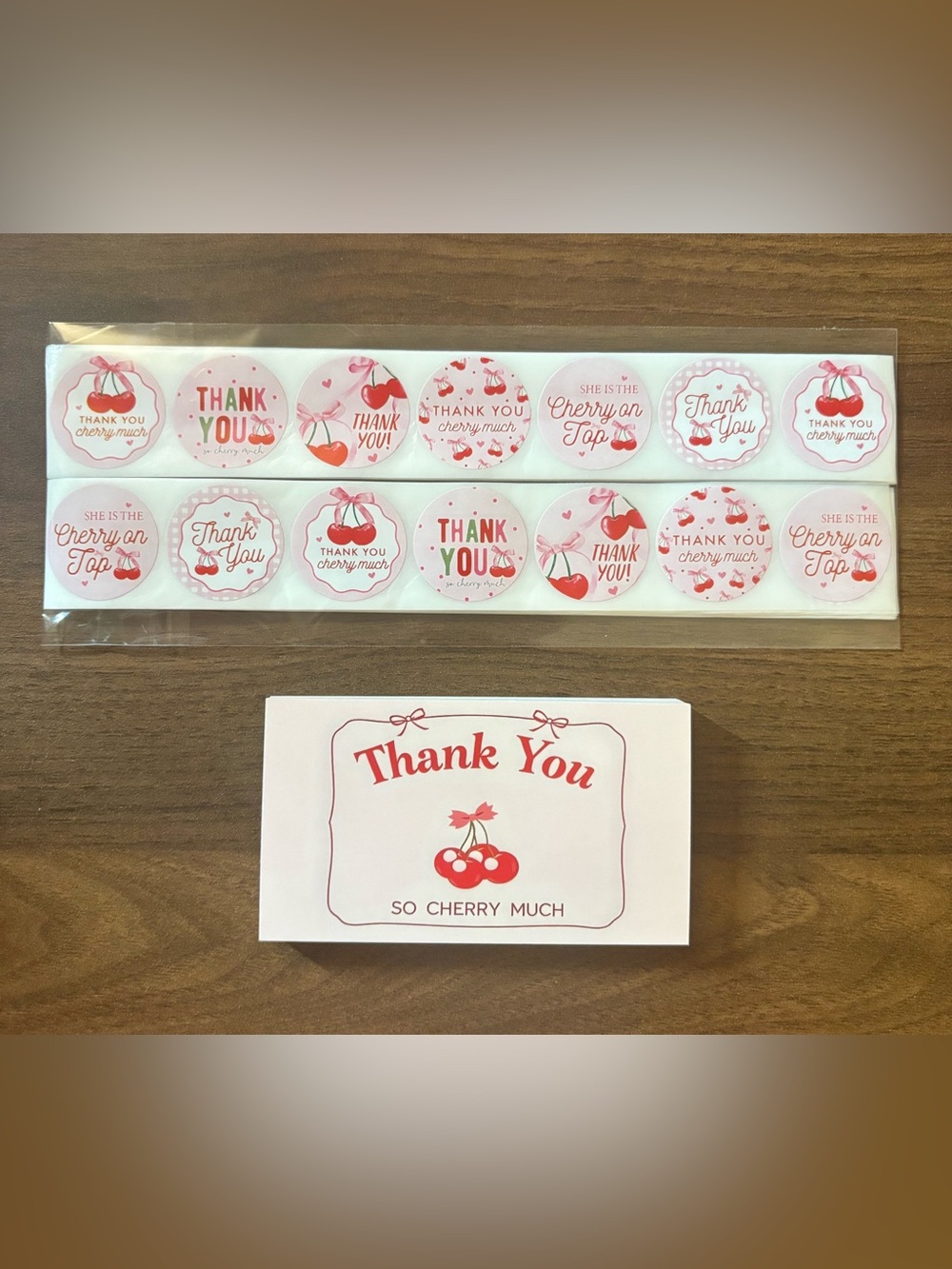 25 Thank You So Cherry Much Cards w/100 Matching 1” Cherry Stickers